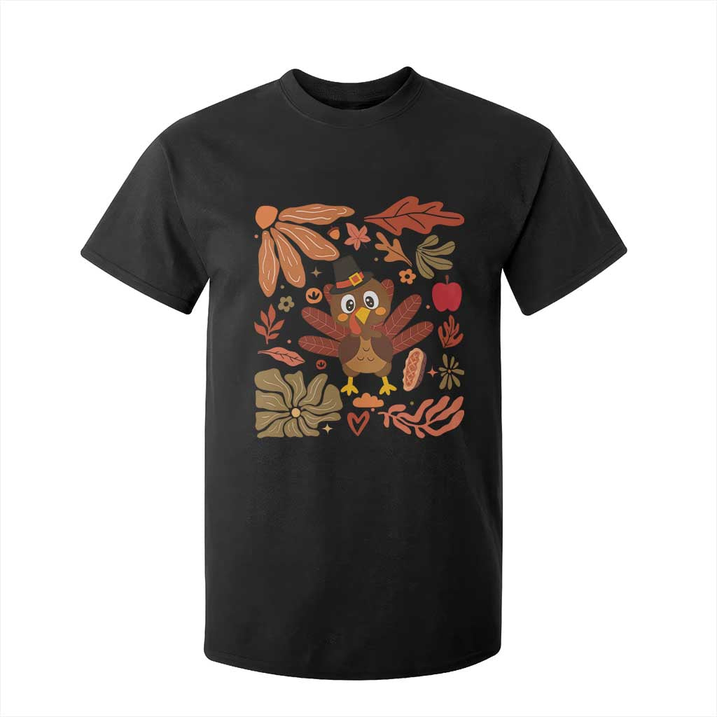 Thanksgiving Turkey T Shirt For Kid Retro Boho Floral Fall TS10 Black Print Your Wear