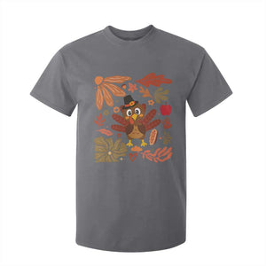 Thanksgiving Turkey T Shirt For Kid Retro Boho Floral Fall TS10 Charcoal Print Your Wear