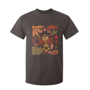 Thanksgiving Turkey T Shirt For Kid Retro Boho Floral Fall TS10 Dark Chocolate Print Your Wear