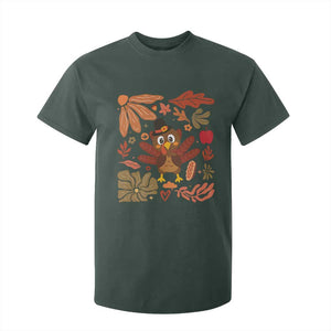 Thanksgiving Turkey T Shirt For Kid Retro Boho Floral Fall TS10 Dark Forest Green Print Your Wear