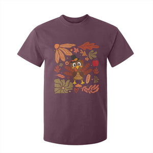 Thanksgiving Turkey T Shirt For Kid Retro Boho Floral Fall TS10 Maroon Print Your Wear