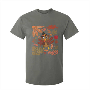 Thanksgiving Turkey T Shirt For Kid Retro Boho Floral Fall TS10 Military Green Print Your Wear