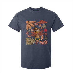 Thanksgiving Turkey T Shirt For Kid Retro Boho Floral Fall TS10 Navy Print Your Wear