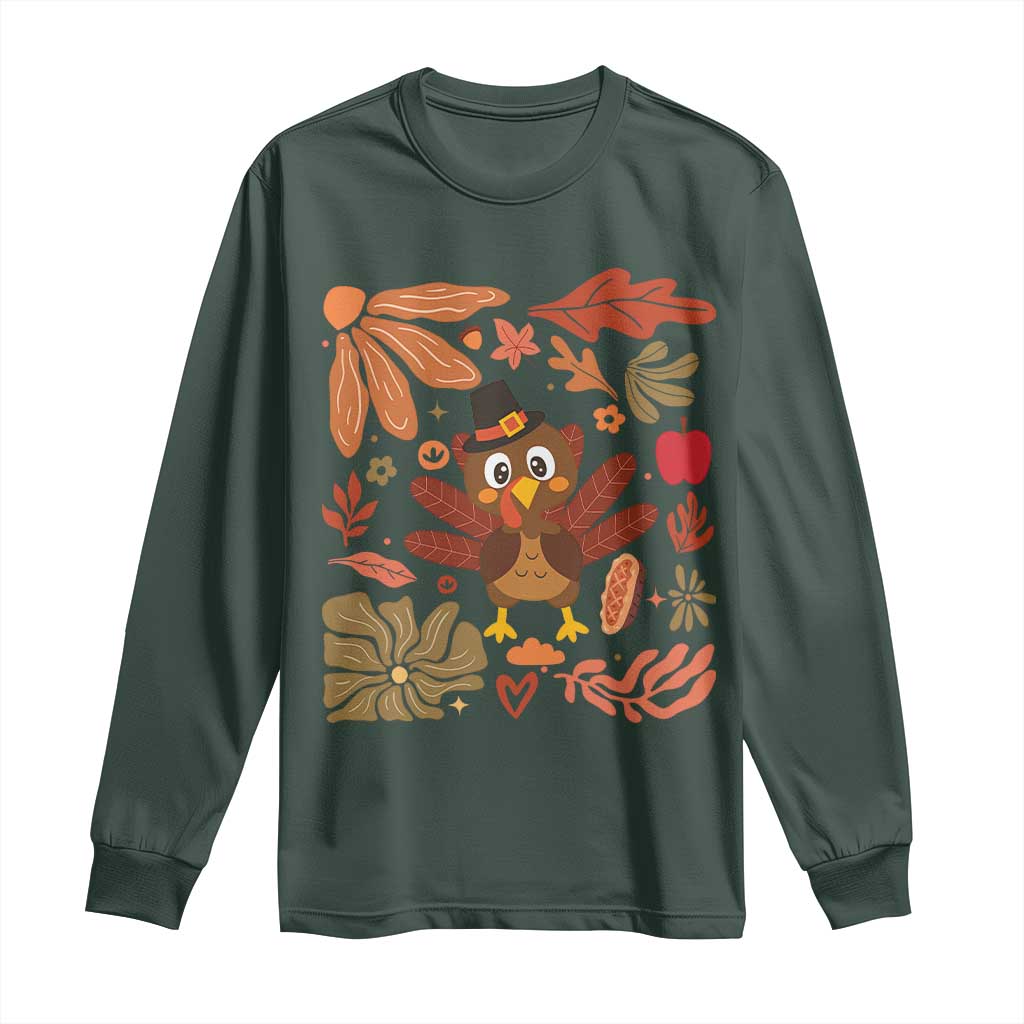 Thanksgiving Turkey Long Sleeve Shirt Retro Boho Floral Fall TS10 Dark Forest Green Print Your Wear