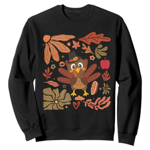 Thanksgiving Turkey Sweatshirt Retro Boho Floral Fall TS10 Black Print Your Wear