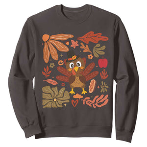 Thanksgiving Turkey Sweatshirt Retro Boho Floral Fall TS10 Dark Chocolate Print Your Wear