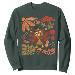 Thanksgiving Turkey Sweatshirt Retro Boho Floral Fall TS10 Dark Forest Green Print Your Wear