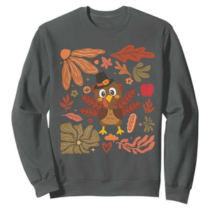 Thanksgiving Turkey Sweatshirt Retro Boho Floral Fall TS10 Dark Heather Print Your Wear