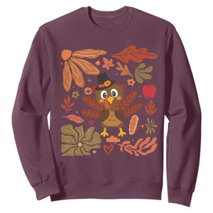 Thanksgiving Turkey Sweatshirt Retro Boho Floral Fall TS10 Maroon Print Your Wear