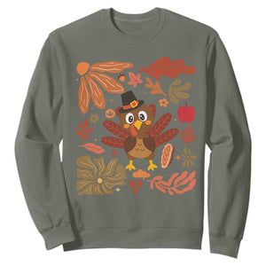 Thanksgiving Turkey Sweatshirt Retro Boho Floral Fall TS10 Military Green Print Your Wear