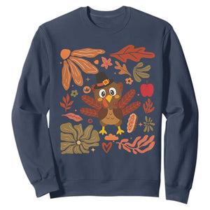 Thanksgiving Turkey Sweatshirt Retro Boho Floral Fall TS10 Navy Print Your Wear