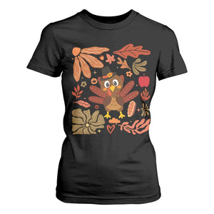 Thanksgiving Turkey T Shirt For Women Retro Boho Floral Fall TS10 Black Print Your Wear