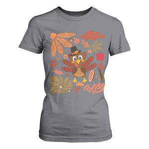 Thanksgiving Turkey T Shirt For Women Retro Boho Floral Fall TS10 Charcoal Print Your Wear