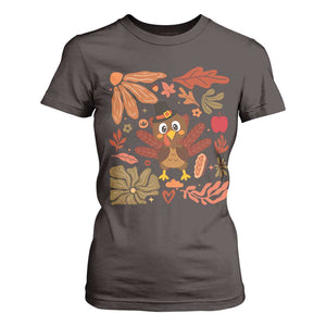 Thanksgiving Turkey T Shirt For Women Retro Boho Floral Fall TS10 Dark Chocolate Print Your Wear