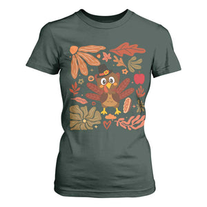 Thanksgiving Turkey T Shirt For Women Retro Boho Floral Fall TS10 Dark Forest Green Print Your Wear