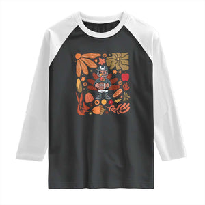 Thanksgiving Turkey And Touchdowns Football Raglan Shirt Boho Floral Game Day Fall Vibes TS10 Black White Print Your Wear