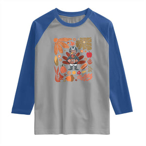 Thanksgiving Turkey And Touchdowns Football Raglan Shirt Boho Floral Game Day Fall Vibes TS10 Sport Gray Royal Print Your Wear