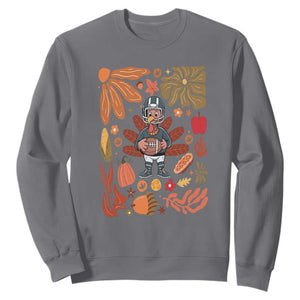 Thanksgiving Turkey And Touchdowns Football Sweatshirt Boho Floral Game Day Fall Vibes TS10 Charcoal Print Your Wear