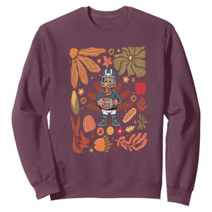 Thanksgiving Turkey And Touchdowns Football Sweatshirt Boho Floral Game Day Fall Vibes TS10 Maroon Print Your Wear