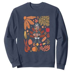 Thanksgiving Turkey And Touchdowns Football Sweatshirt Boho Floral Game Day Fall Vibes TS10 Navy Print Your Wear