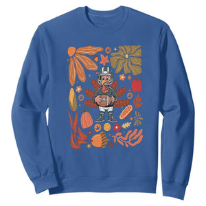 Thanksgiving Turkey And Touchdowns Football Sweatshirt Boho Floral Game Day Fall Vibes TS10 Royal Blue Print Your Wear