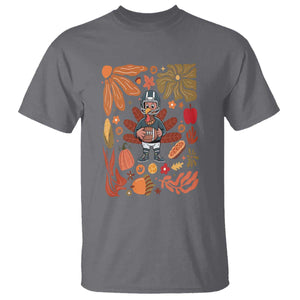 Thanksgiving Turkey And Touchdowns Football T Shirt Boho Floral Game Day Fall Vibes TS10 Charcoal Print Your Wear