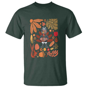 Thanksgiving Turkey And Touchdowns Football T Shirt Boho Floral Game Day Fall Vibes TS10 Dark Forest Green Print Your Wear