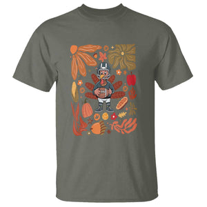 Thanksgiving Turkey And Touchdowns Football T Shirt Boho Floral Game Day Fall Vibes TS10 Military Green Print Your Wear