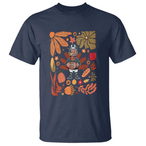 Thanksgiving Turkey And Touchdowns Football T Shirt Boho Floral Game Day Fall Vibes TS10 Navy Print Your Wear