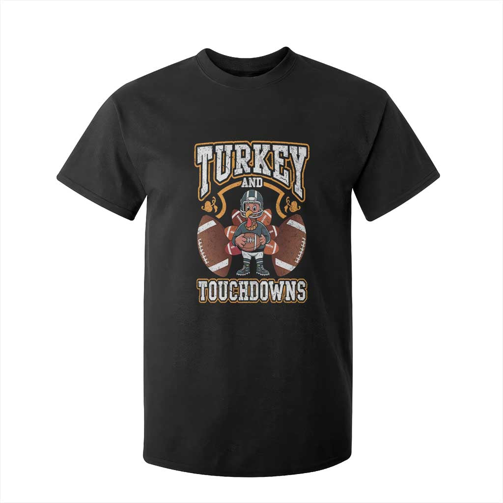 Thanksgiving Turkey And Touchdowns Football T Shirt For Kid Game Day TS10 Black Print Your Wear