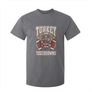 Thanksgiving Turkey And Touchdowns Football T Shirt For Kid Game Day TS10 Charcoal Print Your Wear