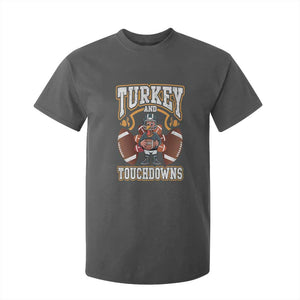 Thanksgiving Turkey And Touchdowns Football T Shirt For Kid Game Day TS10 Dark Heather Print Your Wear