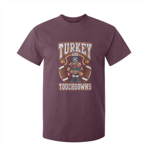 Thanksgiving Turkey And Touchdowns Football T Shirt For Kid Game Day TS10 Maroon Print Your Wear