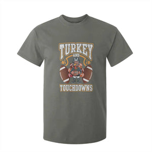 Thanksgiving Turkey And Touchdowns Football T Shirt For Kid Game Day TS10 Military Green Print Your Wear