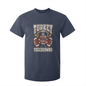 Thanksgiving Turkey And Touchdowns Football T Shirt For Kid Game Day TS10 Navy Print Your Wear