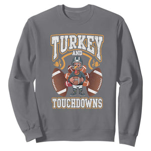 Thanksgiving Turkey And Touchdowns Football Sweatshirt Game Day TS10 Charcoal Print Your Wear