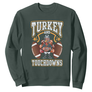 Thanksgiving Turkey And Touchdowns Football Sweatshirt Game Day TS10 Dark Forest Green Print Your Wear