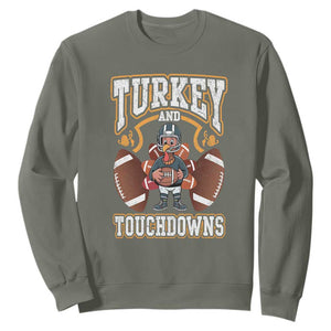 Thanksgiving Turkey And Touchdowns Football Sweatshirt Game Day TS10 Military Green Print Your Wear