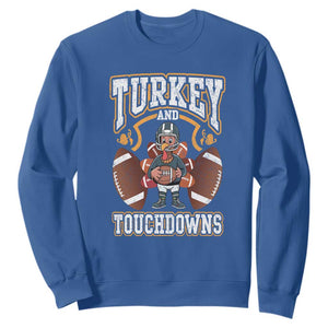 Thanksgiving Turkey And Touchdowns Football Sweatshirt Game Day TS10 Royal Blue Print Your Wear