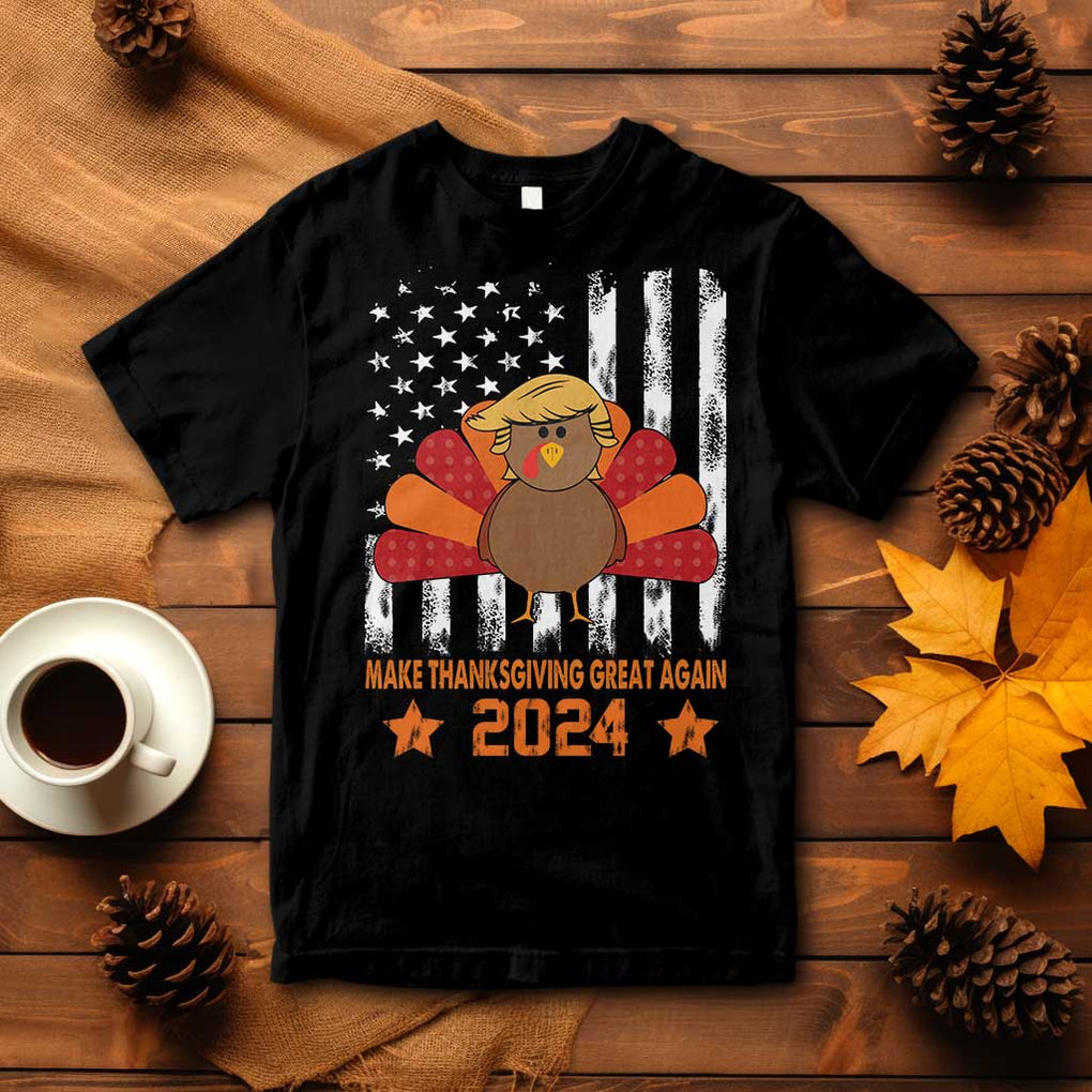 Funny Thanksgiving Trump 2024 T Shirt USA Make Thanksgivings Great Again Turkey Fall Autumn Season TS10 Black Print Your Wear