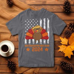 Funny Thanksgiving Trump 2024 T Shirt USA Make Thanksgivings Great Again Turkey Fall Autumn Season TS10 Charcoal Print Your Wear