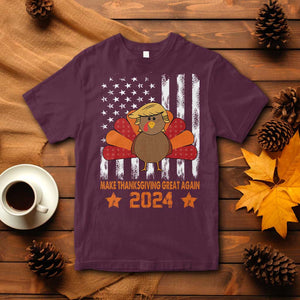 Funny Thanksgiving Trump 2024 T Shirt USA Make Thanksgivings Great Again Turkey Fall Autumn Season TS10 Maroon Print Your Wear