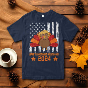 Funny Thanksgiving Trump 2024 T Shirt USA Make Thanksgivings Great Again Turkey Fall Autumn Season TS10 Navy Print Your Wear