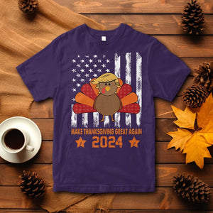 Funny Thanksgiving Trump 2024 T Shirt USA Make Thanksgivings Great Again Turkey Fall Autumn Season TS10 Purple Print Your Wear