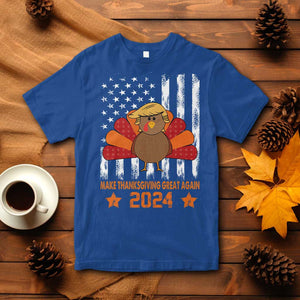 Funny Thanksgiving Trump 2024 T Shirt USA Make Thanksgivings Great Again Turkey Fall Autumn Season TS10 Royal Blue Print Your Wear