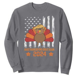 Funny Thanksgiving Trump 2024 Sweatshirt USA Make Thanksgivings Great Again Turkey Fall Autumn Season TS10 Charcoal Print Your Wear