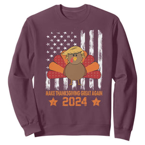 Funny Thanksgiving Trump 2024 Sweatshirt USA Make Thanksgivings Great Again Turkey Fall Autumn Season TS10 Maroon Print Your Wear