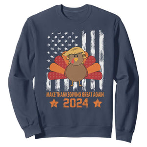 Funny Thanksgiving Trump 2024 Sweatshirt USA Make Thanksgivings Great Again Turkey Fall Autumn Season TS10 Navy Print Your Wear