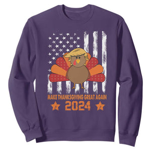 Funny Thanksgiving Trump 2024 Sweatshirt USA Make Thanksgivings Great Again Turkey Fall Autumn Season TS10 Purple Print Your Wear