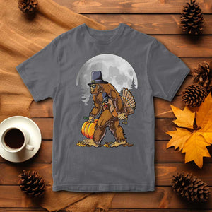 Bigfoot Pilgrim Turkey Pumpkin Thanksgiving Day T Shirt Sasquatch TS10 Charcoal Print Your Wear